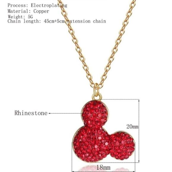 18K Yellow Gold and Ruby Red Crystal Mickey Mouse Adjustable Charm Necklace - Picture 6 of 6